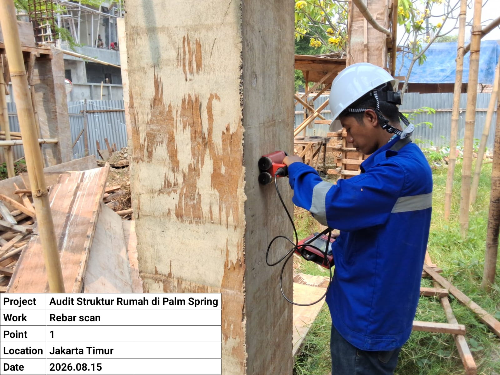 Pemeriksaan rebar scan pada kolom beton